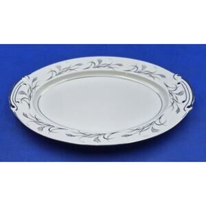 Vintage Harmony House China Platinum Garland 12" Oval Serving Platter Japan